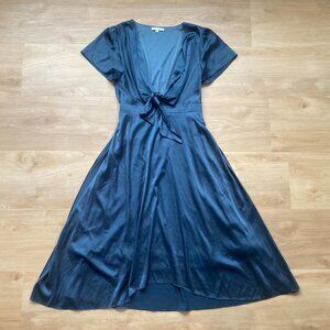 Baltic Born Women's Poppy Satin Midi Dress Dark Teal Sz Medium Feminine Mermaid